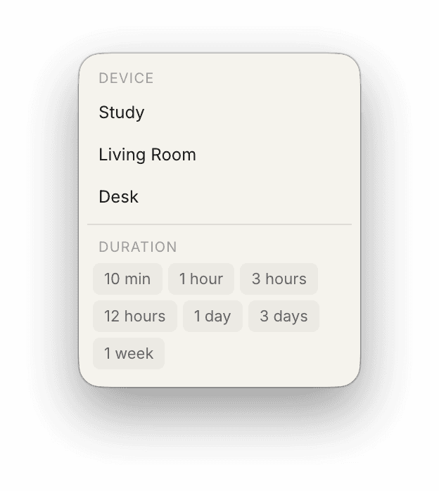 Portal manual mode with device selection and duration options